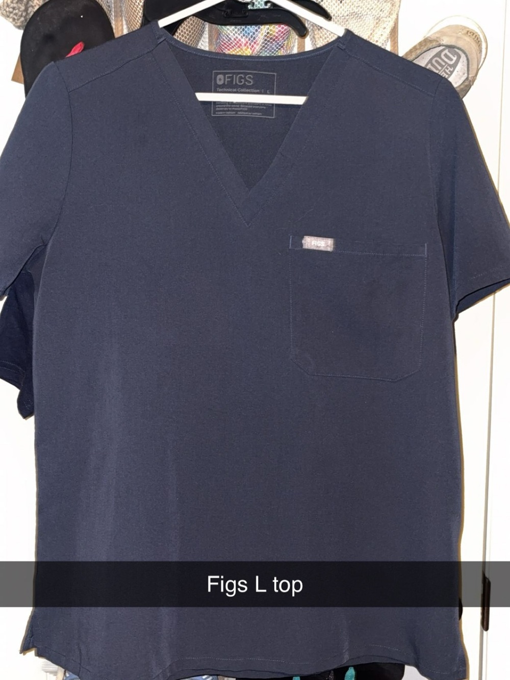 Figs Navy V-Neck Scrub Top with Chest Pocket